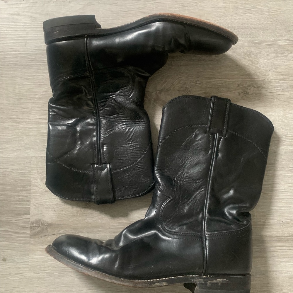 Justin Women's L3703 Black Leather Mid Calf Flat Heel Boots Size US 8.5